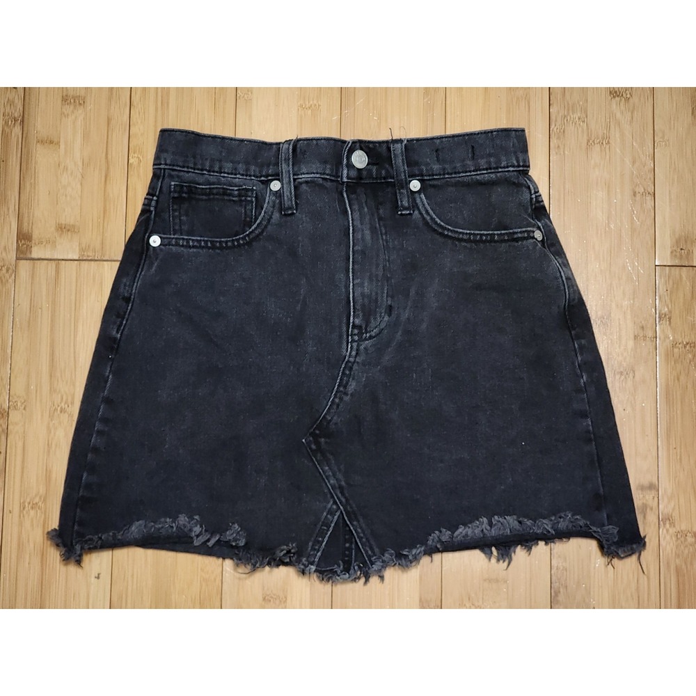 Madewell Lunar Cutout Rigid Denim A Line Mini Skirt Black Raw Hem K4918 Women 25